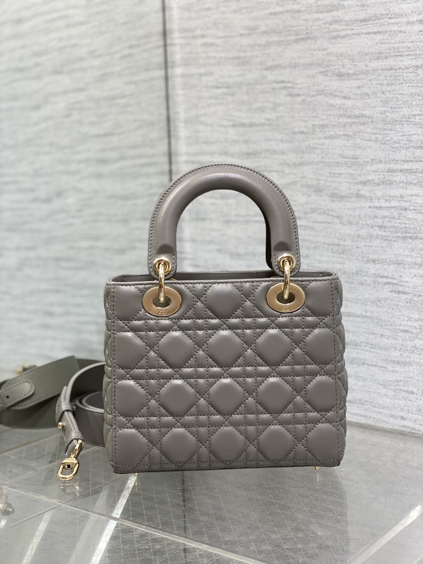 Small Lady Dior My ABCDior Bag Stone Gray Cannage Lambskin